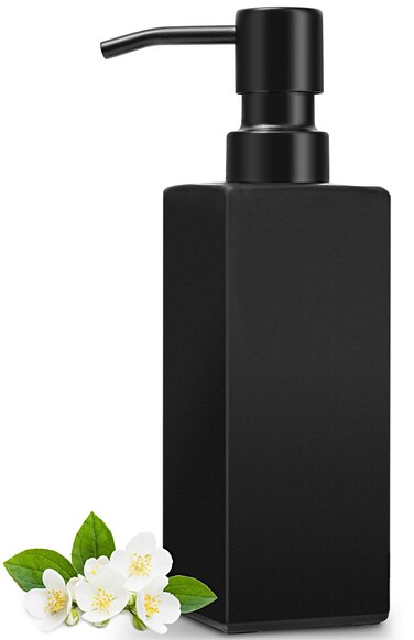 GMISUN Black Soap Dispenser Bathroom, Glass Hand Soap Dispenser with Stainless Steel Pump, 12oz Dish Dispensers for Kitchen, Modern Refillable Liquid Soap Bottles