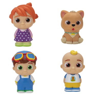 CoComelon 4 Figure Pack - JJ &amp; Family Figure Set - Family and Friends - Includes JJ, YoYo, Tomtom, and Bingo The Dog - Toys for Kids, Infants and Preschoolers