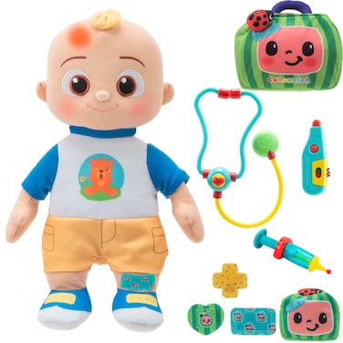 CoComelon Boo Boo JJ Deluxe Feature Plush - Includes Doctor Checkup Bag, Bandages to Care for JJ - 9 Total Accessories - Amazon Exclusive