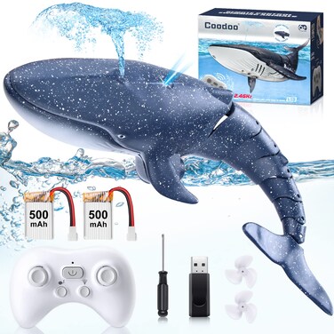 New Upgrade Pool Toys Remote Control Whale Shark Outdoor RC Boat Water Toys for Kids Age 8-12, 6+ Year Old Boys &amp; Girls (2 x Batteries)
