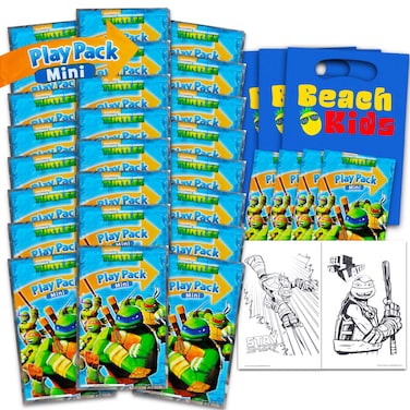 Beach Kids Teenage Mutant Ninja Turtles Party Favors Set - Bundle with 24 Mini TMNT Play Packs with Coloring Pages, Stickers and More   Party Supplies
