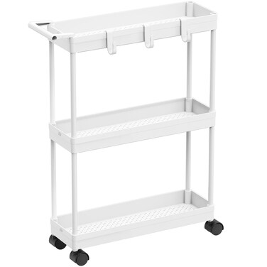 Simple Houseware Kitchen Cart Storage 3-Tier Slim/Super Narrow Shelves with Handle, 26.5'' Height/5.5'' Width for Narrow Place, White