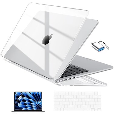 EooCoo Case Compatible with MacBook Air 13 inch M4 2025 2024 2023 2022 M3 M2 A3240 A3113 A2681, Clear Air 13.6" Laptop Hard Shell Case + Keyboard Skin Cover + Screen Protector, Crystal Clear