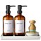 GMISUN Dish Soap Dispenser, 16 Oz Kitchen Soap Dispenser Set with Ceramic Tray &amp; Bamboo Brush, 2 Pack Thick Amber Glass Soap Dispenser, Farmhouse Refillable Hand and Dish Liquid Soap Pump Bottle Set