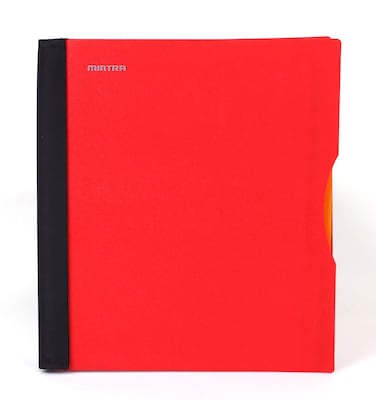 Mintra Office Durable PREMIUM Spiral Notebook, ((Red, 1 Subject, 8.5in x 11in)), Fabric Covered Coils, No Snags, Removable Adjustable Pocket Dividers, Ruler, Organization, Customizable