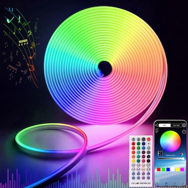 Neon Rope Lights,16.4ft/5M RGB LED Strip Lights,Outdoor IP67 Waterproof Flexible,Smart APP/Remote Control,Multiple Modes, DIY Design,Music Sync,12V Neon Lights for Bedroom Party Festival Decor