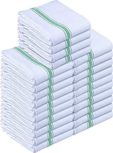 Utopia Towels Green Dish Towels [24 Pack - 15 x 25 Inches] 100% Ring Spun Cotton Highly Absorbent &amp; Reusable Cleaning Bar, Tea, Kitchen and Dishcloths Set - 200 GSM