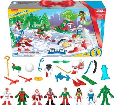 Fisher-Price Imaginext DC Super Friends Advent Calendar, Christmas Toy with 24 Figures &amp; Accessories for Preschool Kids Ages 3+ Years