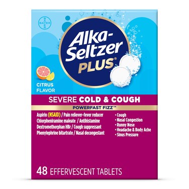 Alka-Seltzer Plus Severe,Cold &amp; Cough Medicine For Adults,PowerFast Fizz Citrus Effervescent Tablets,Fast Relief of Headache,Sore Throat,Nasal &amp; Sinus Congestion,Runny Nose,&amp; Fever,48ct