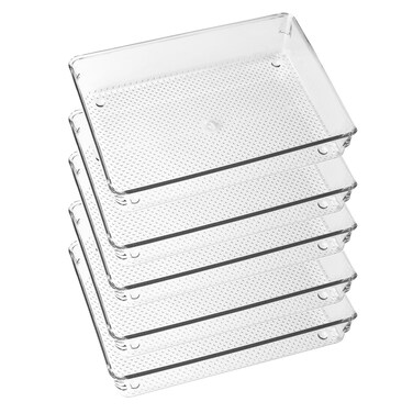 ihomecooker 5 Pack Clear Plastic Drawer Organizer Tray Cutlery Utensil Makeups Drawer Silverware Organizers 6" X 9
