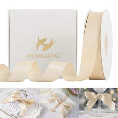HUIHUANG Champagne Satin Ribbon 1 inch Silk Satin Ribbon 50 Yards Double Face Satin Ribbons for Wedding Decor Christmas Gift Wrapping Tree Decor Bows Bridal Floral Bouquet Invitation Card Party