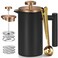 Black Mini French Press Coffee Maker 12oz, Single Cup French Press with Rose Gold Lid, 3 Extra Filters &amp; 1 Gold Spoon(350ml Compact Travel Size) Dishwasher Safe