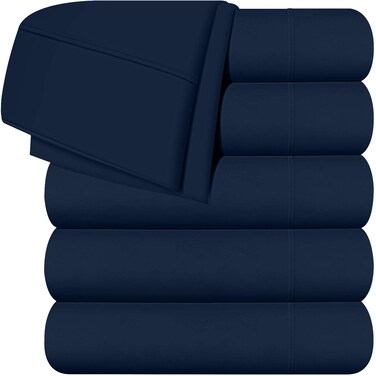 Utopia Bedding Flat Sheets - Pack of 6 - Soft Brushed Microfiber Fabric - Shrinkage &amp; Fade Resistant Top Sheets - Easy Care (Full, Navy)