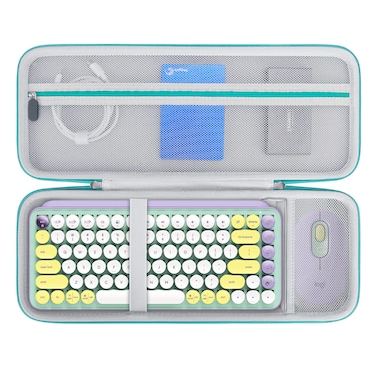 Elonbo Hard Carrying Case for Logitech POP Keys Mechanical Wireless Keyboard, Portable Bluetooth Wireless External Keyboard Travel Case Bag, Extra Mesh Pocket Fits Mouse Included USB Dongle,Turquoise