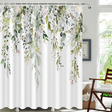 Green Eucalyptus Leaves Shower Curtains 72x72 Inch, Waterproof Fabric Stylish Botanical Bathroom Shower Curtain with Hooks