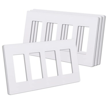 CML 4-Gang Matte White Decorator Screwless Wall Plates, 4 Pack Child Safe Light Switch Covers, Standard Size 4.68&rdquo; X 8.34&rdquo;, Scratch and Impact Resistant, Hidden Screws, Polycarbonate