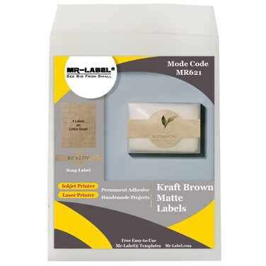 Mr-Label 8.5&Prime; x 2.375&Prime; Kraft Brown Cigar Band Soap Labels &ndash; Self-Adhesive Blank Labels for Inkjet &amp; Laser Printer &ndash; for Handmade Lotion Bars   Bath Bombs(10 Sheets 40 Labels)