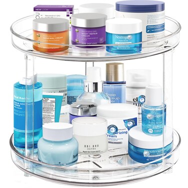 2 Tier Lazy Susan, 10.6 Inch Clear Makeup &amp; Skincare Organizer, Bathroom Countertop Perfume Organizer
