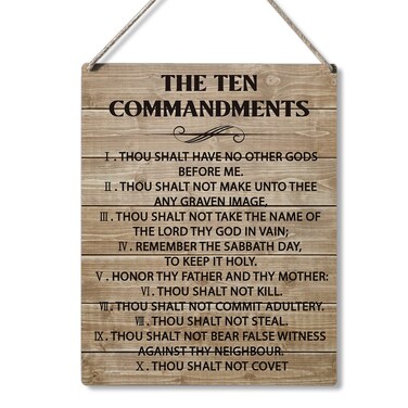 Qious Inspirational Signs Gift Farmhouse the Ten Commandments Thou Shalt Have No Other Gods Before Me Wooden Hanging Sign Rustic Wall Art Home Office Living Room Decoration 10 x 8 Inches&hellip;