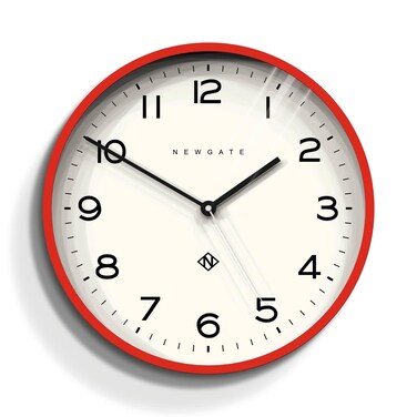 NEWGATE Number Three Echo Wall Clock - Analog - Modern - Kitchen - Round - Easy to Read - British Design - 14 Inch (Fire Engine Red)