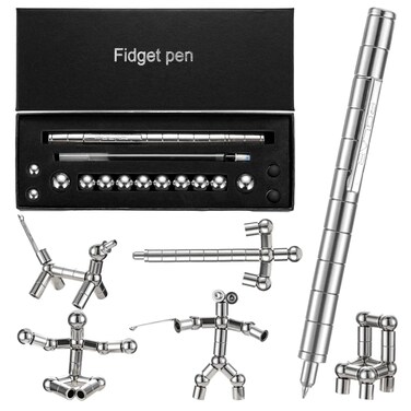 Fidget Pen Decompression Magnetic Pen With Fidget Magnets-Stylus, Pencil, Multifunctional Metal Pen For Office &amp; Modular Pen, Writing Ballpoint and Magnet Pen Gift For Friends(Silver)