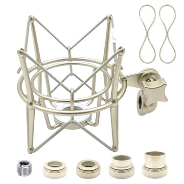 AT2020 Shock Mount Universal Microphone Holder Spider Recording Mic Shockmount Stand Compatible with Many Condenser Mics Like Rode NT1-A NT2-A Procaster MXL 990 770 U87 (Champagne)