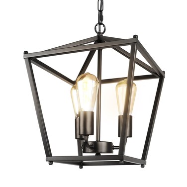 Unicozin Black Lantern Pendant Light, 3 Lights Farmhouse Chandelier Fixture with Metal Cage, Adjustable Height Industrial Hanging Lights E26 Base for Kitchen Island, Bedroom, Entryway, Foyer