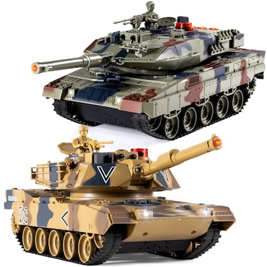 1/24 RC Battle Tank Set, Remote Control USA M1A2 and Ger Leopard II Army Tank That Shoots for Kids and Adults, 2.4G Tank Model Toy for Boys Age 6+ Year Old with Sound Effects, Lights and Smoke