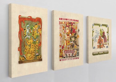 BXFAHZJ Mayan Mythology Aztec Art Jaguar God Ancient Gods Wall Art Canvas Farmhouse Mexico The Maya Style 11x14 Inch Prints（Set Of 3） Decor For Home Bedroom Living Room,Gifts For Mayan Lover