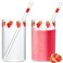 Tessco 2 Sets Strawberry Cups Nana Strawberry Glass Cup with Straw Glass Tumbler Drinking Cherry Clear Tumbler Berry Pattern Glasses Bottle for Juice Water Milk Coffee Tea(Lovely)