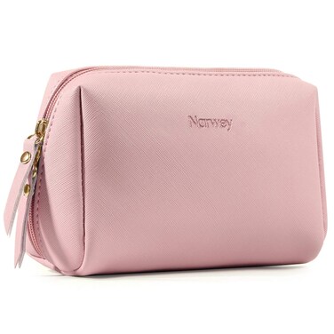 Narwey Small Vegan Leather Makeup Bag for Purse Travel Makeup Pouch Mini Cosmetic Bag for Women (Small, Pink)