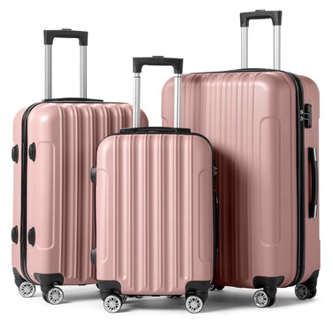 Karl home Luggage Set of 3 Hardside Carry on Suitcase Sets with Spinner Wheels &amp; TSA lock, Portable Lightweight ABS Luggages for Travel, Business - Rose Gold (20/24/28)