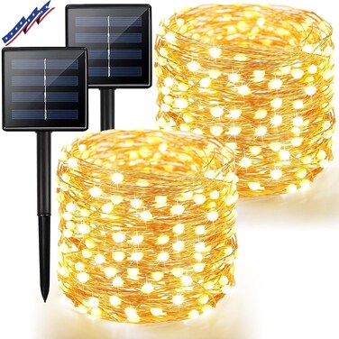 2Pack Solar String Lights Outdoor, 80FT 200LED Solar Fairy Lights, Waterproof Copper Wire &amp; 8 Modes, Solar Twinkle Light for Garden, Tree, Wedding, Christmas Decorations, Patio, Fence (Warm White)