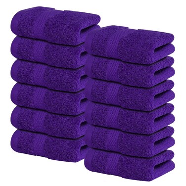 Infinitee Xclusives Luxury Wash Cloths for Showering [13x13] &ndash; 100% Cotton Washcloths [Pack of 12], Soft and Absorbent Face Towels for Bathroom Wash Clothes, Gym, and Spa (Profound Purple)