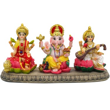India Laxmi Ganesh Saraswati Statue - 3.9&acirc;&euro;H Indian God Lakshmi Ganesha Saraswati Idol Figurine Hindu Diwali Gifts Diwali Decoration Home Office Mandir Temple Pooja Item