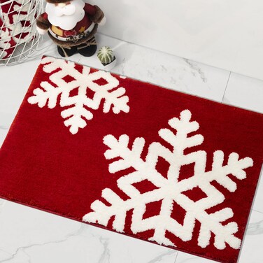 Christmas Bathroom Decor Red Bathroom Rugs Cute Bath Mat Non-Slip White Snow Christmas Home Decorations Microfiber Absorbent Shower Rug for Bathtub, 20&rdquo;x32&rdquo;