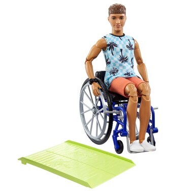 Barbie Ken Fashionistas Doll #195 with Wheelchair &amp; Ramp Wearing Removable Beach Shirt, Orange Shorts &amp; Accessories