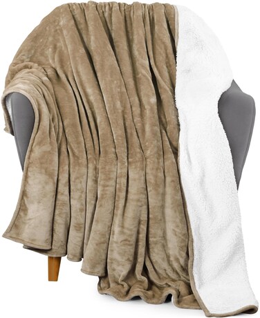 Utopia Bedding Sherpa Blanket Throw Size (Camel, 50x60 Inches) - Soft Lightweight Plush Fleece Reversible Blanket for Bed, Sofa, Couch, Camping and Travel