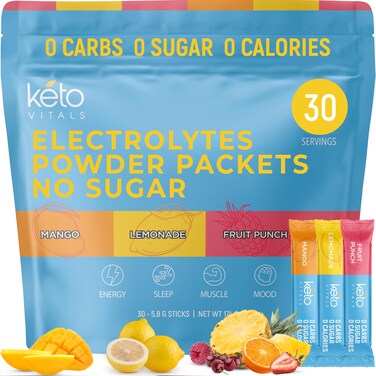 Keto Vitals Berry Antioxidant Electrolyte Powder Packets   Keto Friendly Electrolytes Travel Packets   Variety Individual Packets   Energy Drink Mix   Zero Calorie   Zero Carb (Berry Assorted, 30)