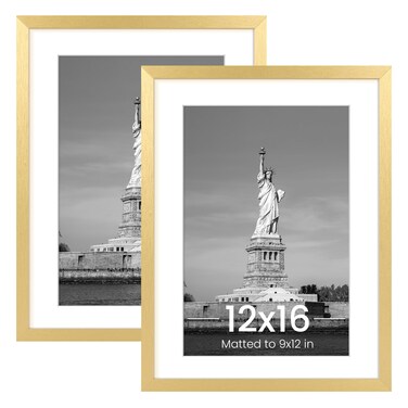 ENJOYBASICS 12x16 Picture Frame, Display Poster 9x12 with Mat or 12 x 16 Without, Wall Gallery Photo Frames, Gold, 2 Pack