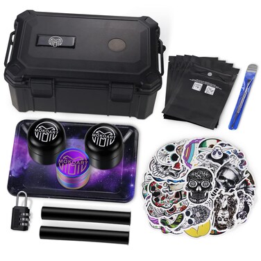 Mokoart Modern Waterproof Storage Box, Black ABS Plastic, Smell Proof Humidor Container with Lock, Travel Storage Box, 9.65x6.3x4.33 inches, 1 Piece