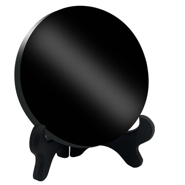 Black Obsidian Scrying Mirror, Obsidian Mirror with Stand and Bag for Divination, Meditation, Healing, Feng Shui (100mm(4.0in))