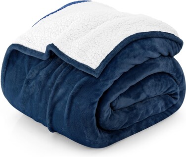 Utopia Bedding Sherpa Blanket Full Size (Navy, 90x84 Inches) - Soft Lightweight Plush Fleece Reversible Blanket for Bed, Sofa, Couch, Camping and Travel