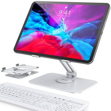 BSOON for iPad Stand, Adjustable iPad Holder, Desktop Tablet Stand Compatible with for iPad 2021 Pro 12.9,11,10.5,9.7,for iPad Air 4 3 2,for iPad Mini 6 5 4 3 2,Samsung Tab,Other Tablets, Silver