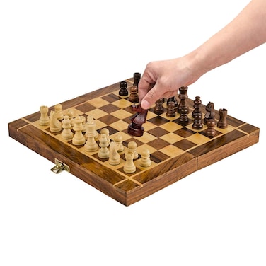 Wooden Chess Board with 32 Pawns, Big Size Chess Board Brown and White Color (12 Inch)