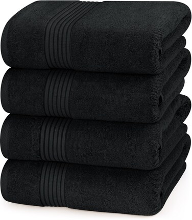 Utopia Towels 4 Pack Bath Towels Set, 27 by 54 Inches, 100% Ring Spun Cotton, Quick Dry, Highly Absorbent, Soft Feel Towels, Perfect for Daily Use, Black