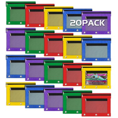IKAYAS 20 Pack Pencil Pouch for 3 Ring Binder bulk Binder Pencil Pouch with Zipper, Pencil Pouches Pencil Bags for Classroom bulk Pencil Box Pencil Case for Storing School Students Teacher Supplies