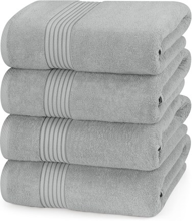 Utopia Towels 4 Pack Bath Towels Set, 27 by 54 Inches, 100% Ring Spun Cotton, Quick Dry, Highly Absorbent, Soft Feel Towels, Perfect for Daily Use, Cool Grey