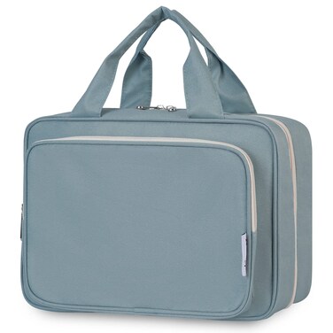 Travel Toiletry Bag for Women Large Hanging Makeup Bag Organizer Toiletries Bag for Full Size Essentials Accessories Cosmetics (Greyish Blue (Large))