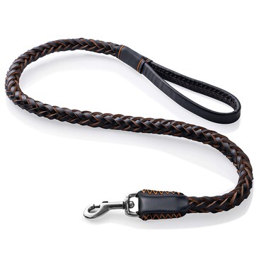 Leather Dog Leash,Durable Cowhide Braided Dog Training Leash for Large and Medium Dogs（3.7ft）